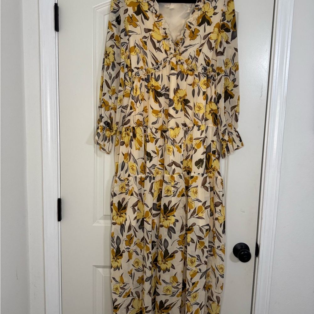 Floral Yellow and Black Women's Dress